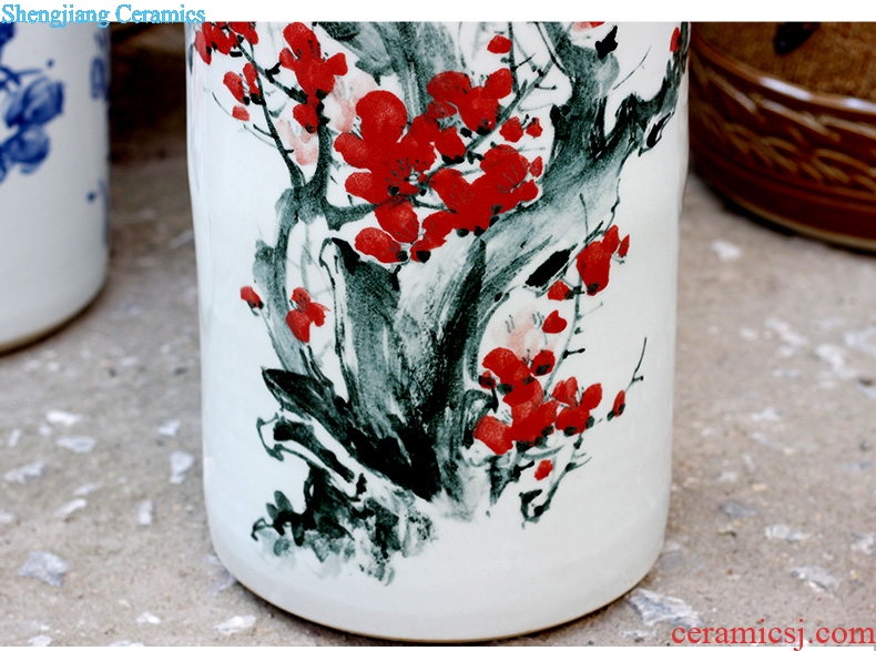Jingdezhen ceramic hand-painted plum quiver mesa vase sitting room office furnishing articles calligraphy and painting scroll to receive goods