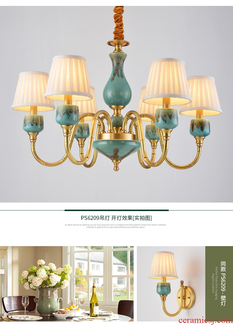 American droplight sitting room whole bedroom contracted copper chandelier Mediterranean restaurant ceramic double entry building european-style villa copper lamp