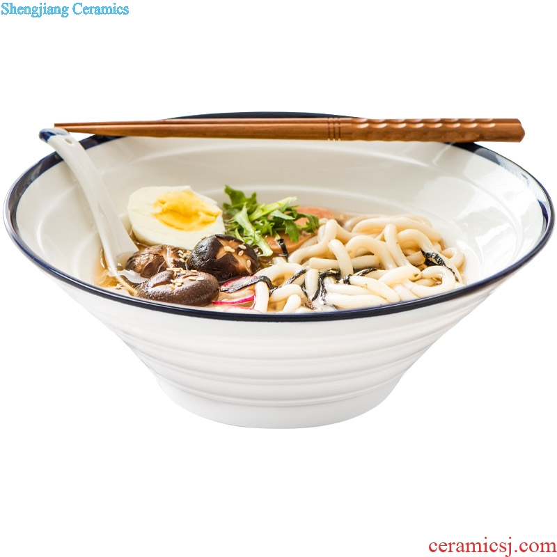 Million creative ceramic bowl beef pull rainbow noodle bowl household hotel wholesale pure color thread soup bowl hat to bowl