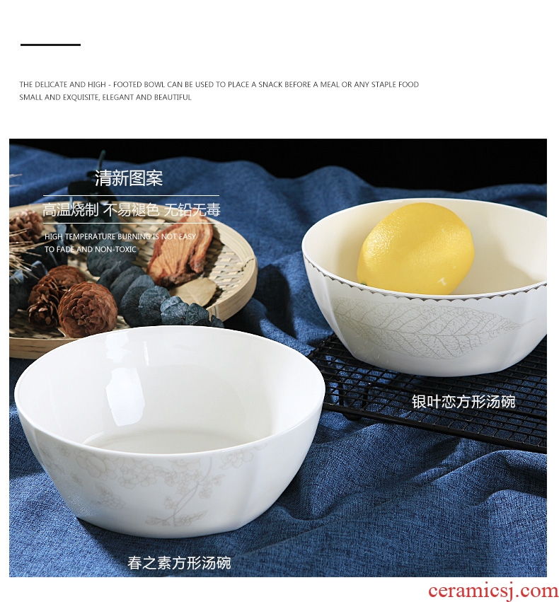 Jingdezhen ceramic dishes and rice bowls of household square Chinese tableware prevent hot to eat noodles bowl noodles in soup bowl contracted