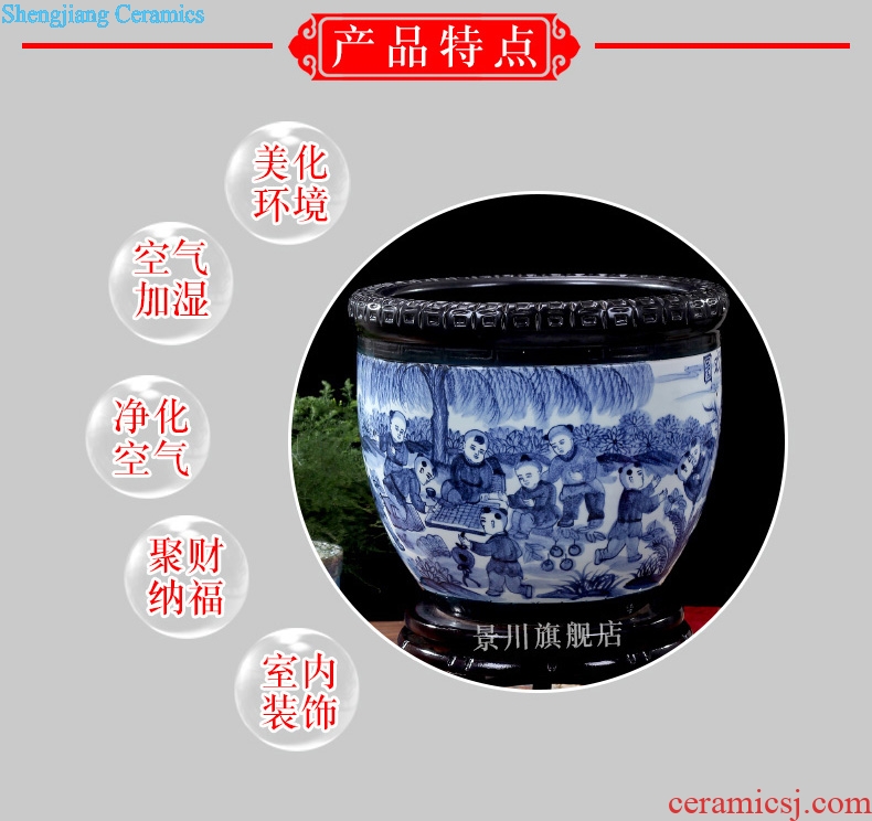 Jingdezhen ceramic VAT landing place extra large fortune sitting room feng shui blue aquarium town house hotel company