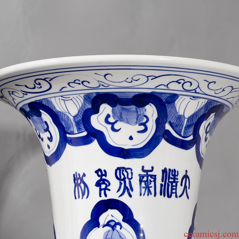 Jingdezhen porcelain hand-painted qingming shanghe landing big vases, ceramic decoration crafts are sitting room