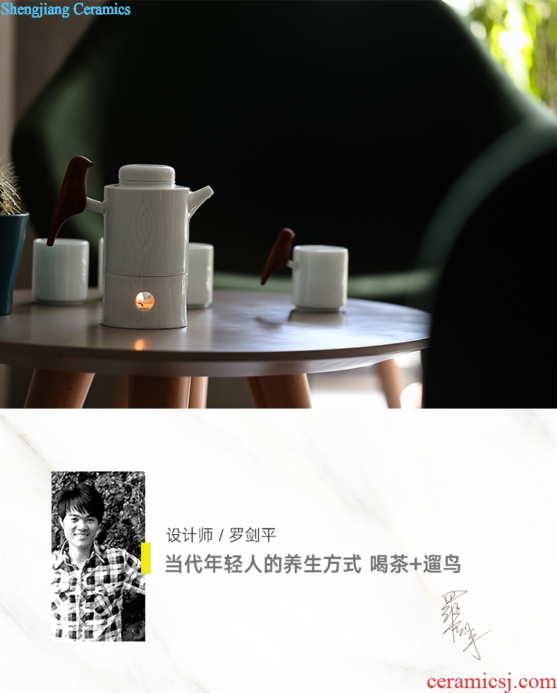 Creative TaoXiChuan jingdezhen ceramic tea set suit contemporary and contracted solid wood bluebird language floral cup teapot