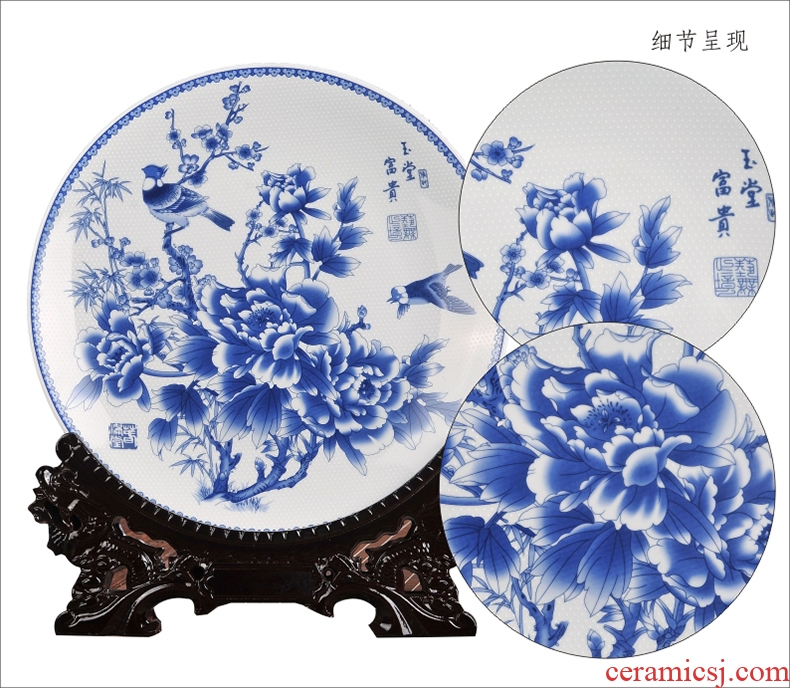 Jingdezhen ceramics rich ancient frame table wine TV ark office furnishing articles home decoration plate hanging dish round plate