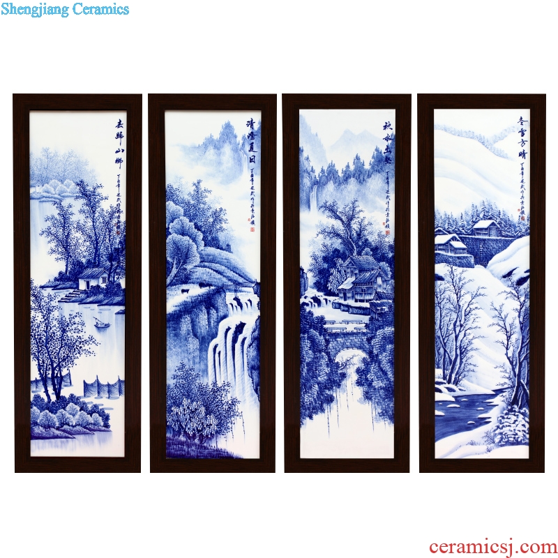 Hand-painted ceramic painting jingdezhen blue and white porcelain of chun xiaqiu winter hang a picture to the sitting room four screen adornment porcelain plate painting background