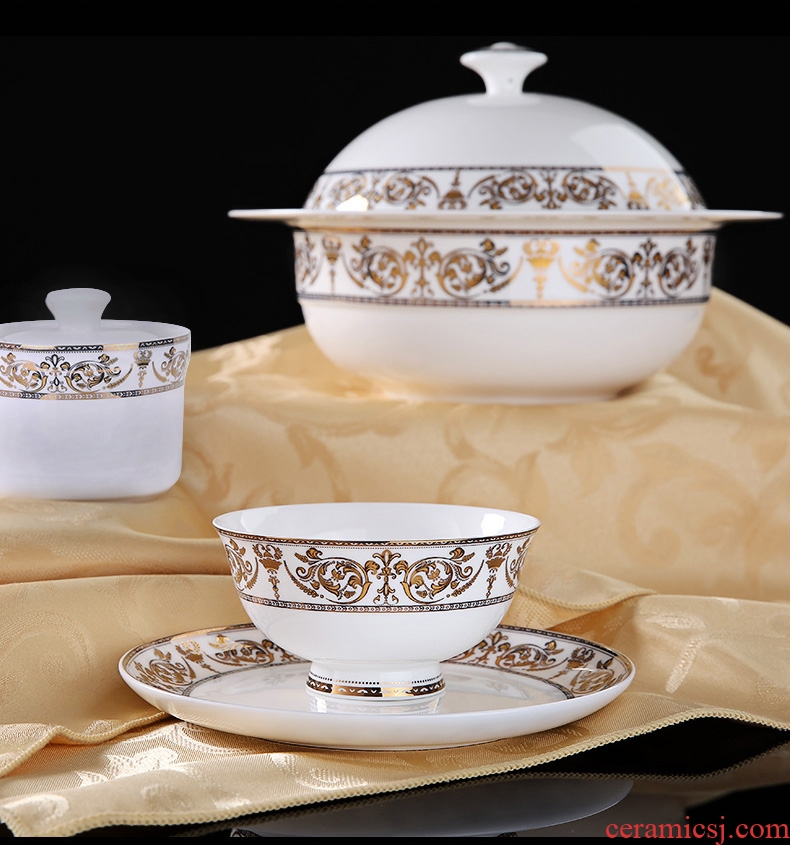 Vidsel weiss del high-grade bone China tableware suit household ceramics Chinese dishes european-style phnom penh bowl chopsticks