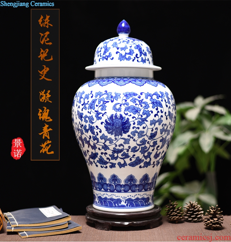 New Chinese antique blue and white porcelain of jingdezhen ceramics bound lotus flower general tank storage tank household handicraft furnishing articles