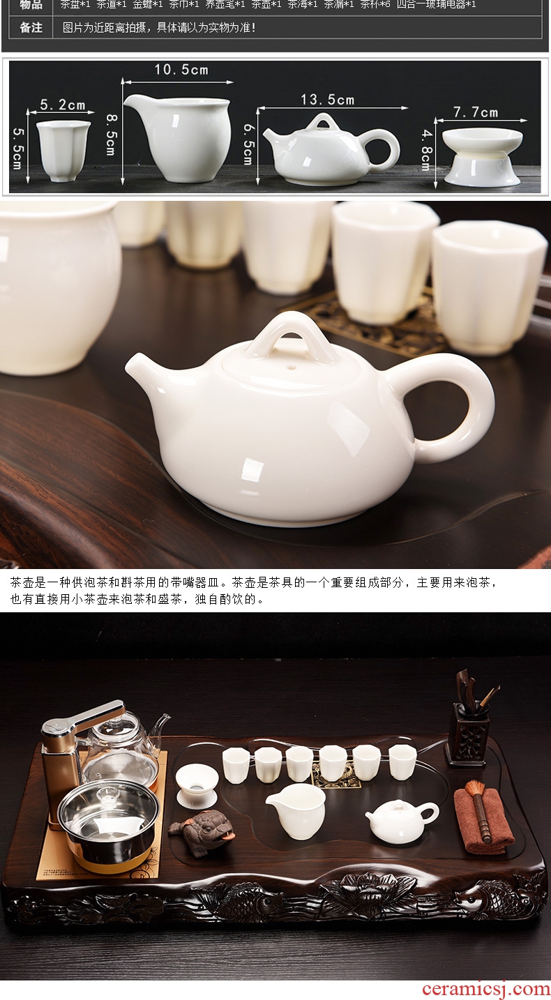 Beauty cabinet ebony tea set four one automatic tea tray purple ceramic teapot household solid wood tea sets