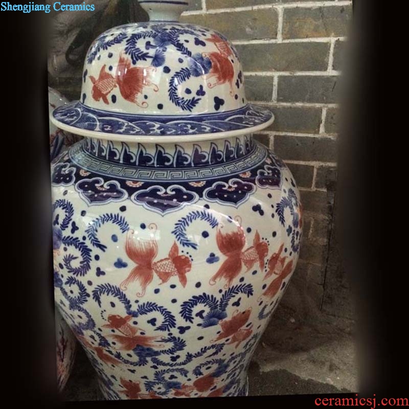 Jingdezhen hand-painted porcelain bound branch lotus goldfish peacock general general imitation qing porcelain pot