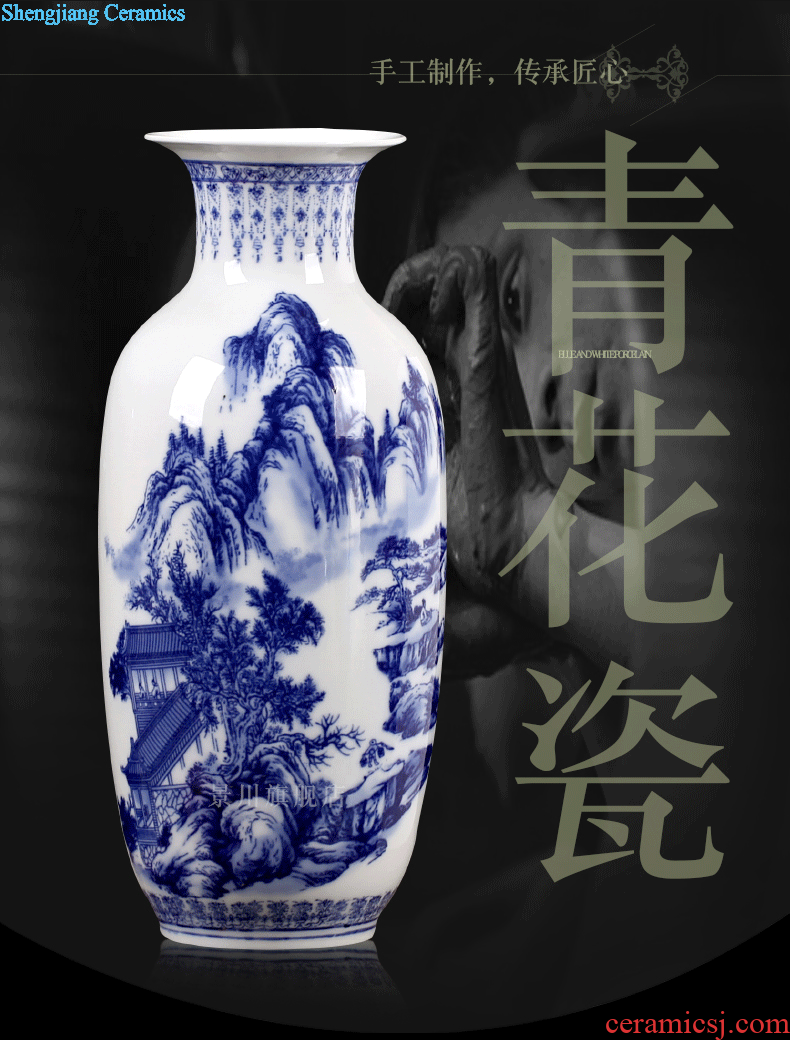 Jingdezhen ceramics landscape painting large blue and white porcelain vase contemporary household adornment desktop sitting room mesa furnishing articles