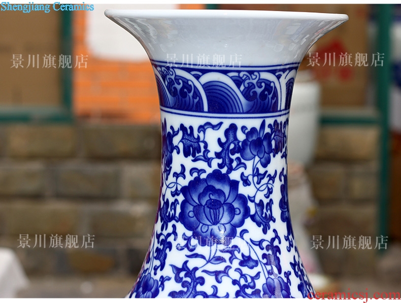Jingdezhen ceramic blue tie up branch lotus large vase home sitting room mesa office antique craft ornaments