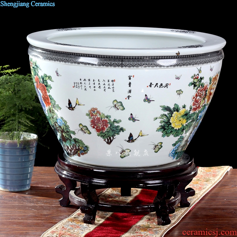 Jingdezhen ceramics powder enamel peony goldfish bowl lotus lotus cylinder cylinder cylinder tortoise home decoration big furnishing articles