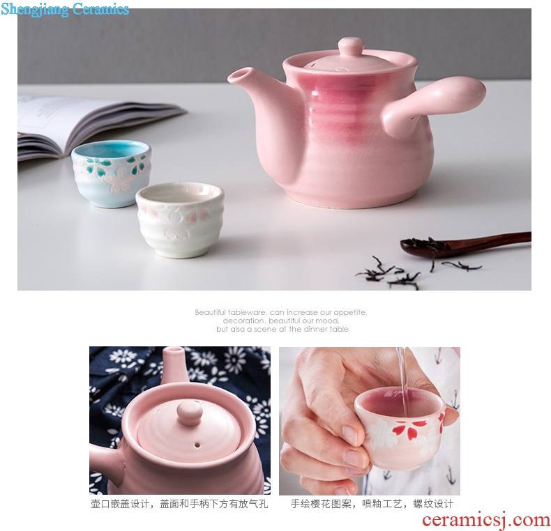 Ijarl million jia Japanese Korean teapot with cover kettle with handle oil can single multi-purpose ceramic paste pot cherry blossoms