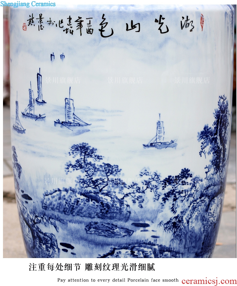 Jingdezhen blue and white porcelain ceramic hand-painted lake view landing big vase household living room a study place