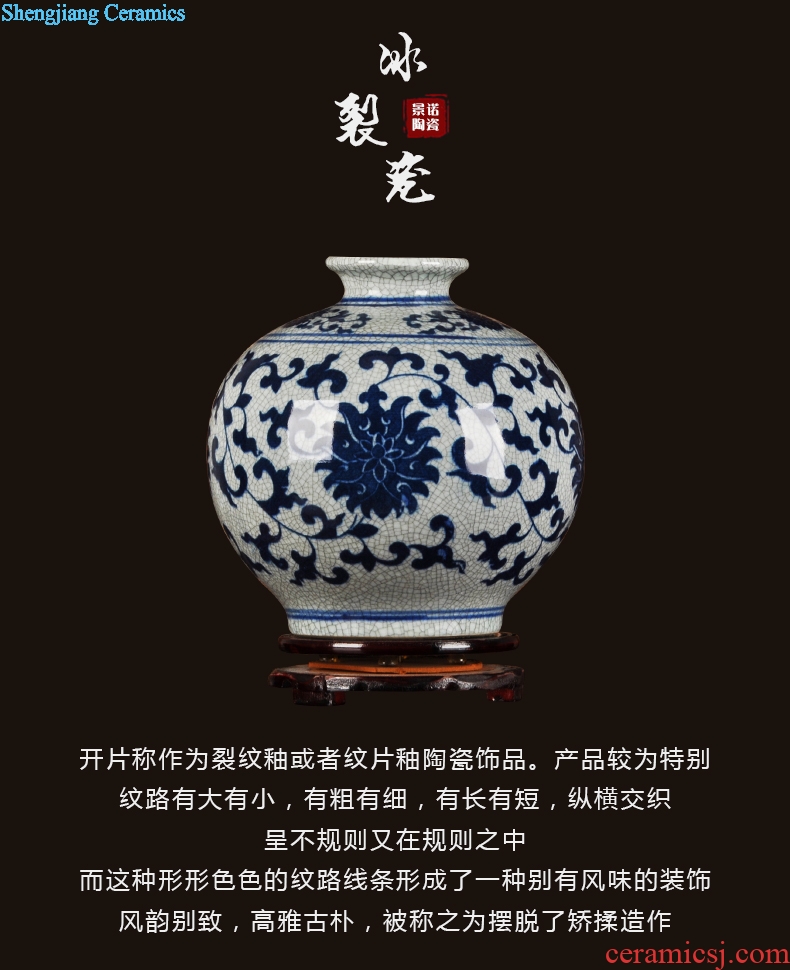 Jingdezhen blue and white Chinese style household decorative crafts antique ceramics kiln crack pomegranate flower vase furnishing articles