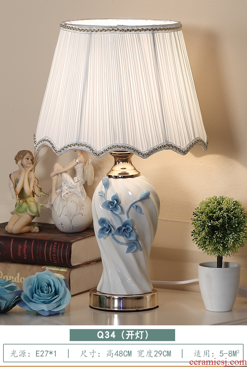 Long three contemporary and contracted ceramic desk lamp ou warm home sitting room creative Nordic study bedroom lamps and lanterns of the head of a bed