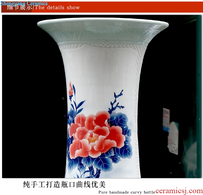 Hand painted peony lotus carving shadow blue fish large vases, jingdezhen ceramics hotels sitting room large furnishing articles