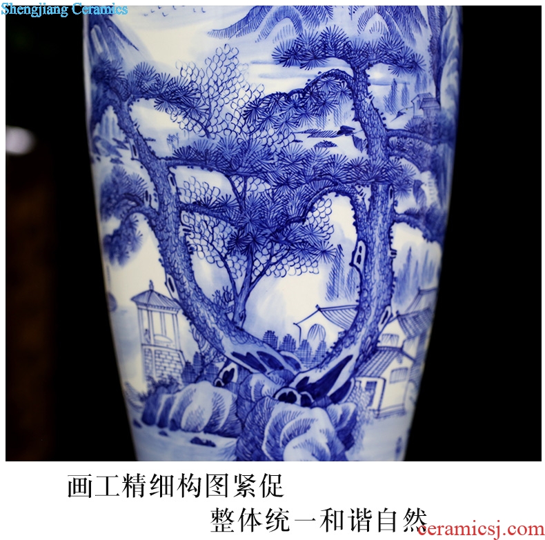 Jingdezhen blue and white porcelain vase landing household contracted sitting room place hand-painted guest-greeting pine book room decoration