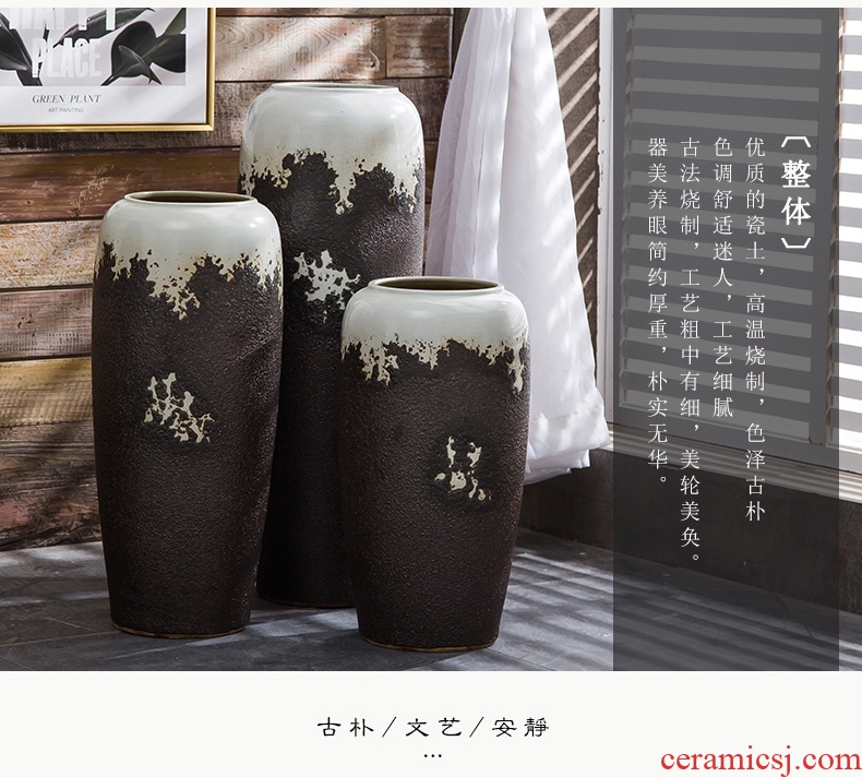 Retro ceramic landing big sitting room jingdezhen ceramic ornaments furnishing articles manual coarse pottery vase dried flower flower