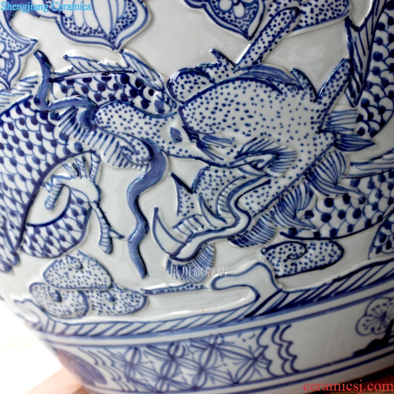 Jingdezhen blue and white porcelain hand carved dragon ceramic large aquarium tortoise GangPen sitting room courtyard floor furnishing articles