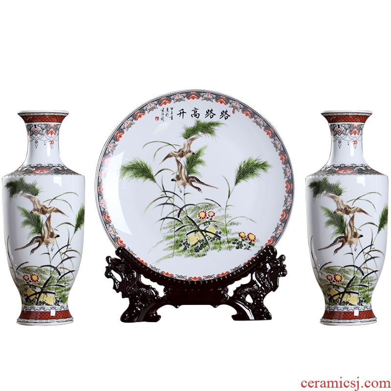 Jump the vase flower arranging creative gift furnishing articles three-piece jingdezhen chinaware the sitting room porch decoration