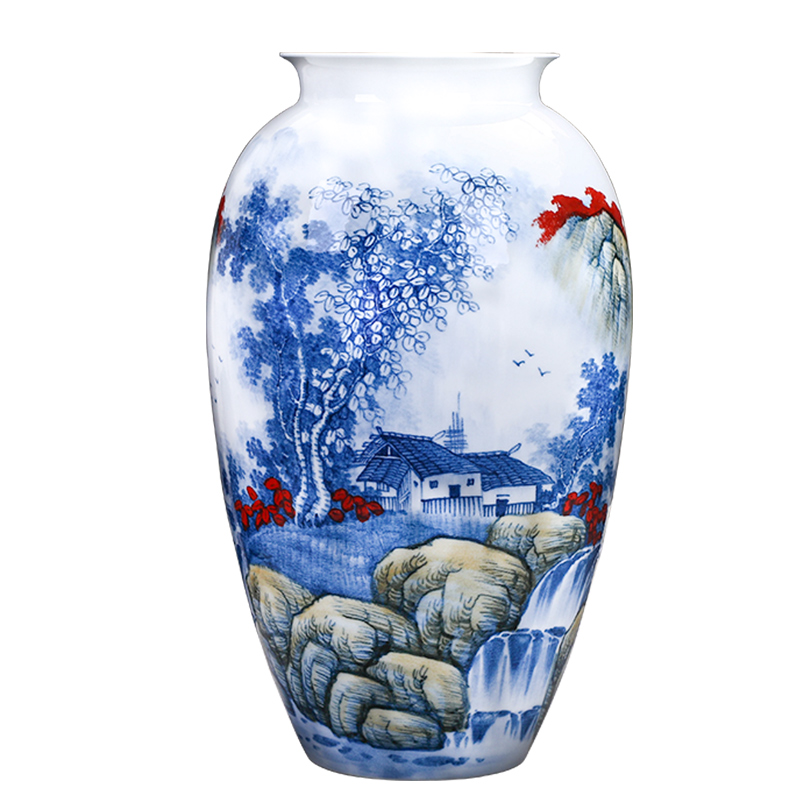 Master of jingdezhen ceramics hand-painted antique flower arranging large Chinese blue and white porcelain vase in the sitting room porch place