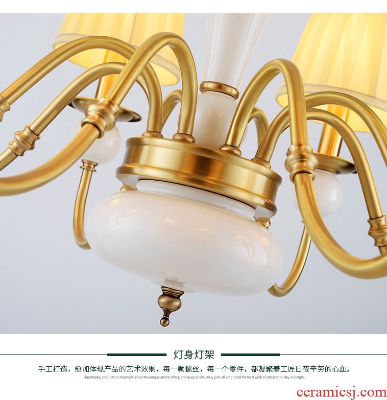 American whole copper chandelier European contracted warm Nordic fashionable sitting room bedroom restaurant study pure copper ceramic lamps and lanterns