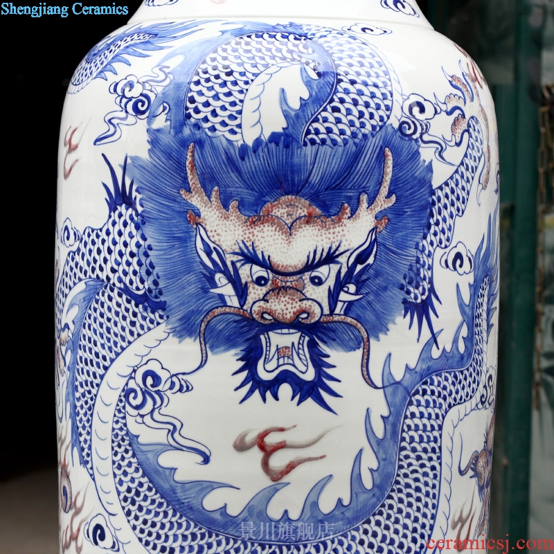 Jingdezhen ceramics hand-painted large blue and white porcelain vase carved dragon porcelain opening furnishing articles 1.8 m 3 m