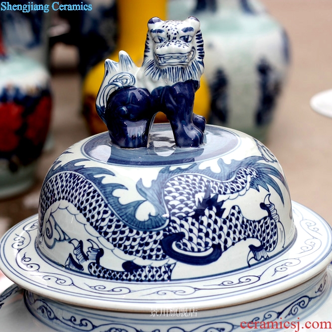 Jingdezhen porcelain pottery full manual imitation of classical Chinese dragon blue-and-white longteng universal general oversized tank furnishing articles