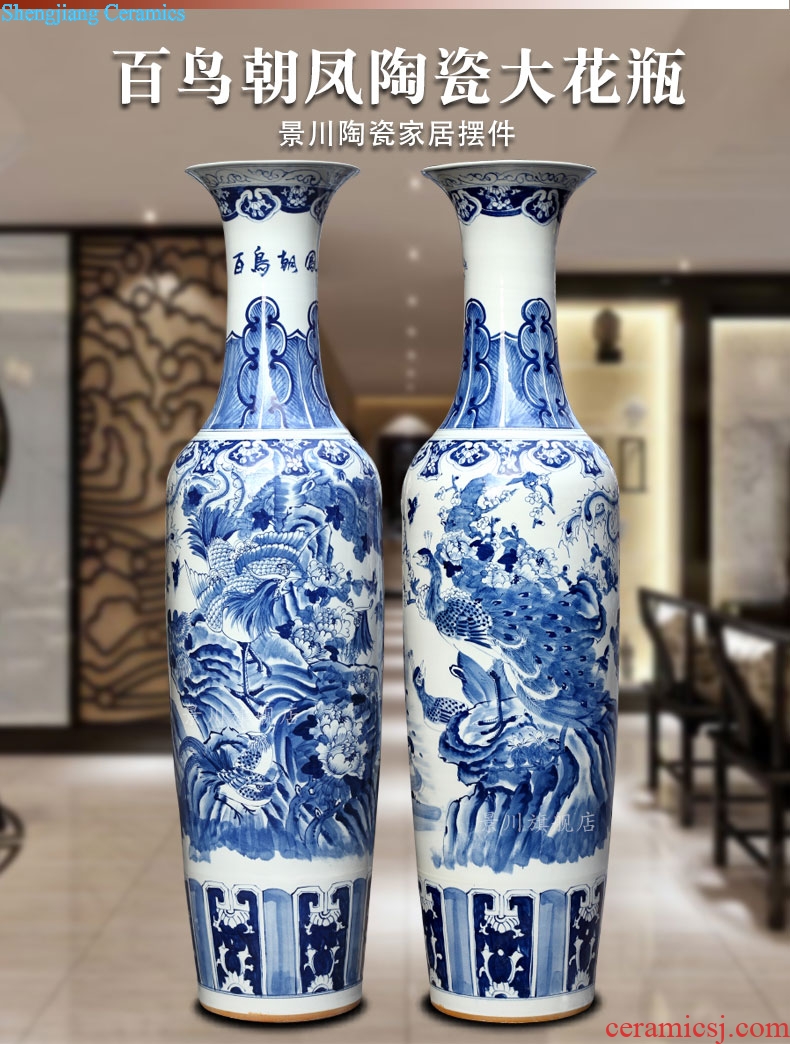 Blue and white porcelain of jingdezhen ceramic hand-painted birds pay homage to the king of large vases, home sitting room hotel decoration furnishing articles