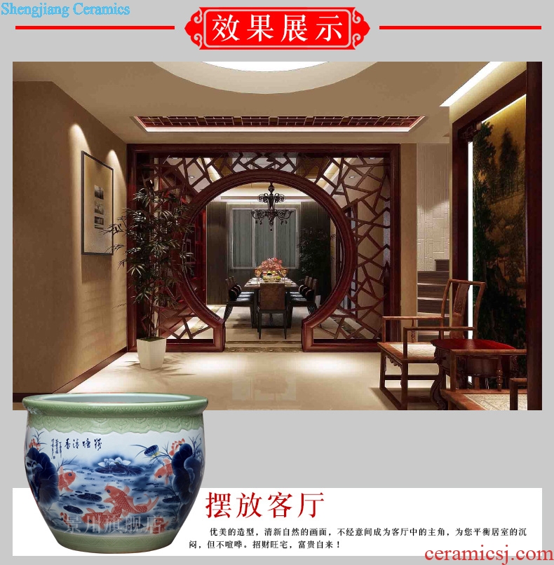 Hand painted lotus goldfish bowl of jingdezhen ceramic turtle cylinder courtyard sitting room hotel lobby floor big furnishing articles