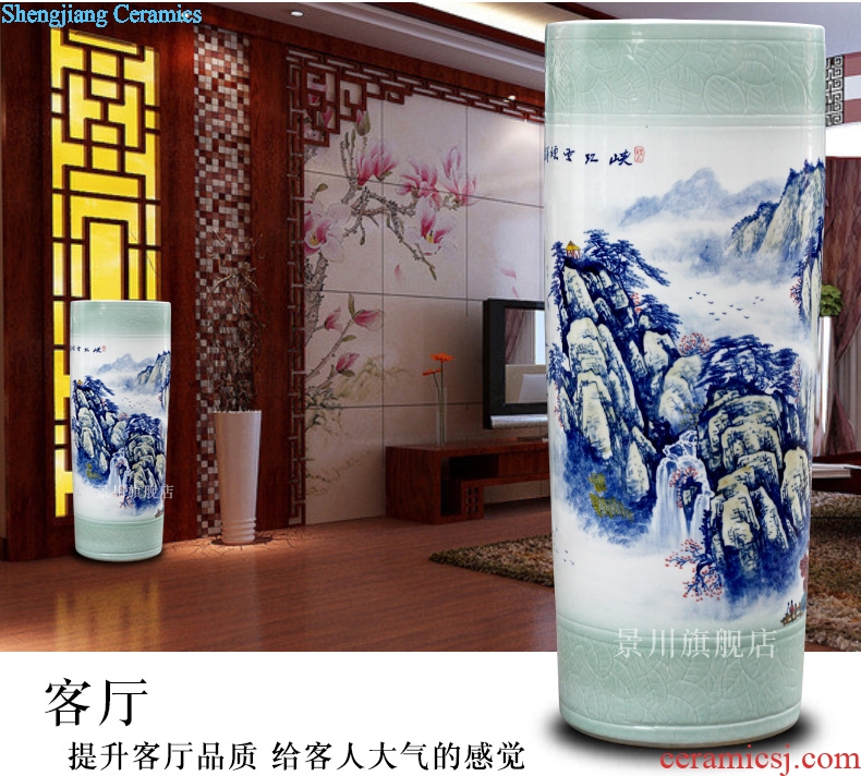 Jingdezhen ceramic hand-painted scenery of large vase home furnishing articles modern quiver landing craft ornaments sitting room