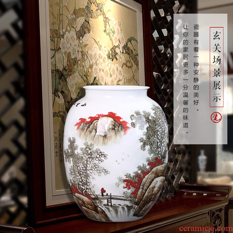 Jingdezhen ceramics hand-painted master of landscape painting large vases, flower arranging new Chinese style porch decoration furnishing articles