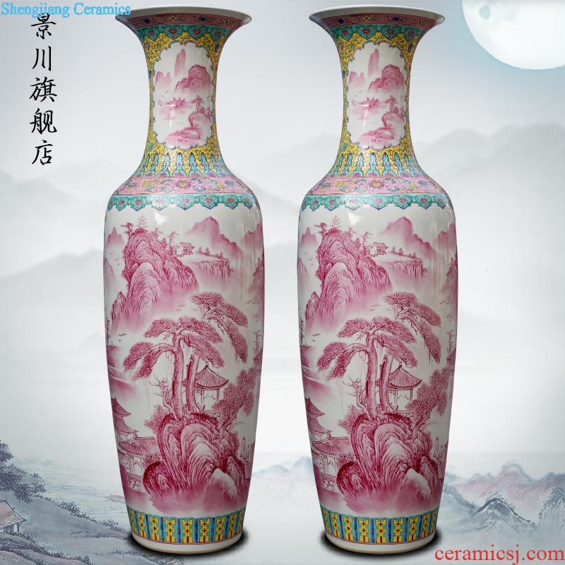 Jingdezhen ceramic hand-painted landscape painting big vase household living room floor furnishing articles shops opening gifts