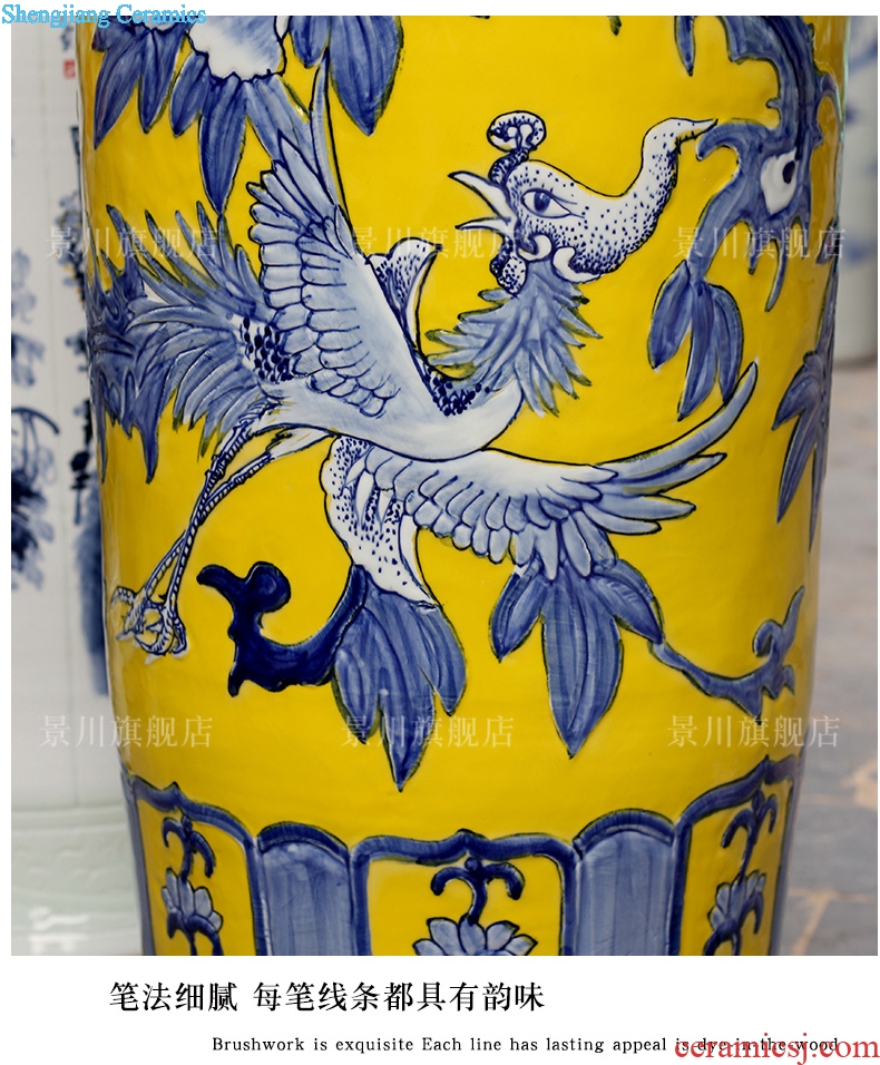 Jingdezhen ceramic yellow glaze hand-painted phoenix peony of large vases, living room decoration to the hotel Chinese style household furnishing articles