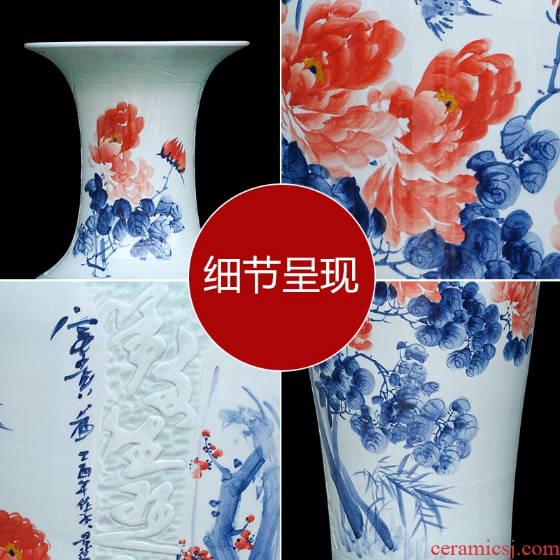 Jingdezhen ceramic hand-painted landing big vase courtyard chrysanthemum patterns of new Chinese style living room TV cabinet furnishing articles