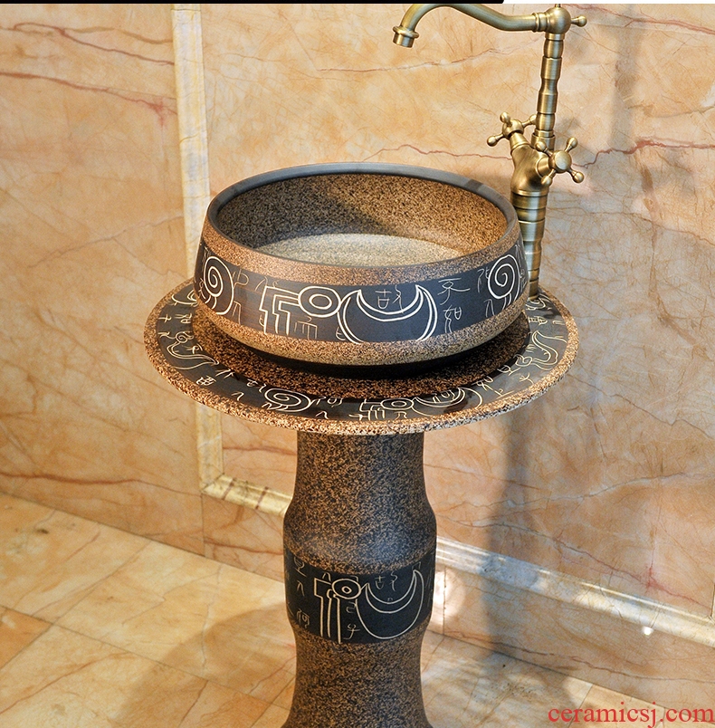 Ceramic column basin pillar lavabo floor art integrated basin toilet lavatory frosted lotus
