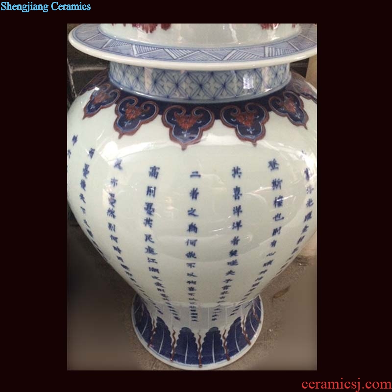 Hand painted blue and white porcelain, cover pot large fine ceramic storage tank general pot general handwritten text