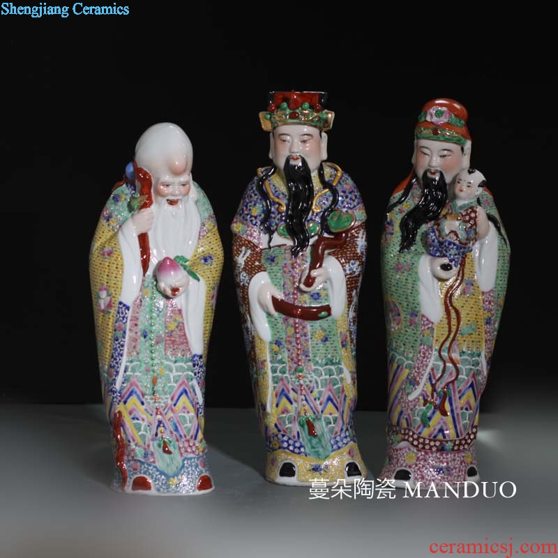 Jingdezhen 40 cm high sculpture porcelain color samsung furnishing articles fu lu shou samsung auspicious porcelain