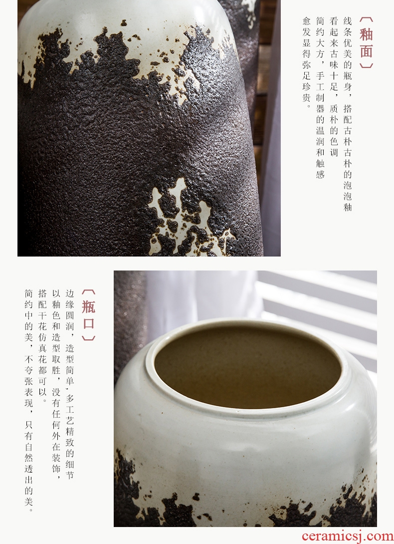 Retro ceramic landing big sitting room jingdezhen ceramic ornaments furnishing articles manual coarse pottery vase dried flower flower