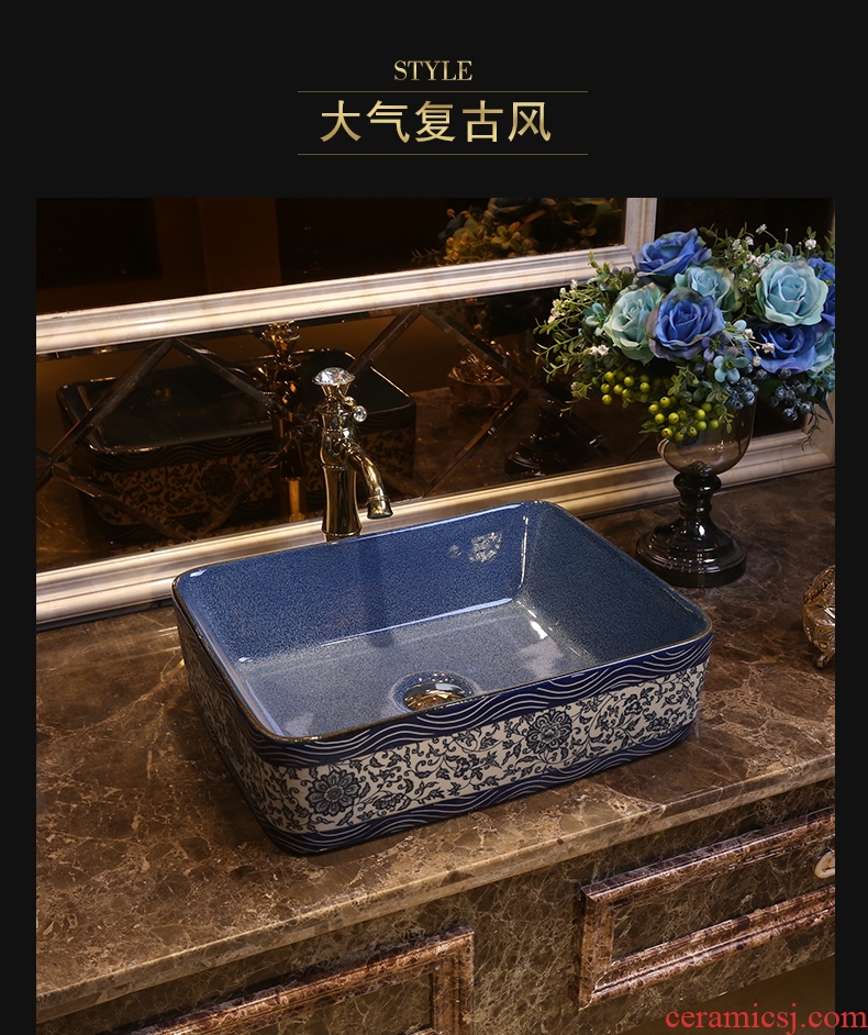 JingYan basin rectangle ceramic sinks Chinese blue and white porcelain art on the stage on the toilet lavabo