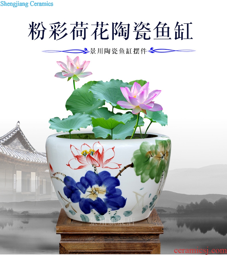 Jingdezhen hand-painted kiln goldfish bowl fish basin ceramic cylinder tortoise home sitting room courtyard office furnishing articles