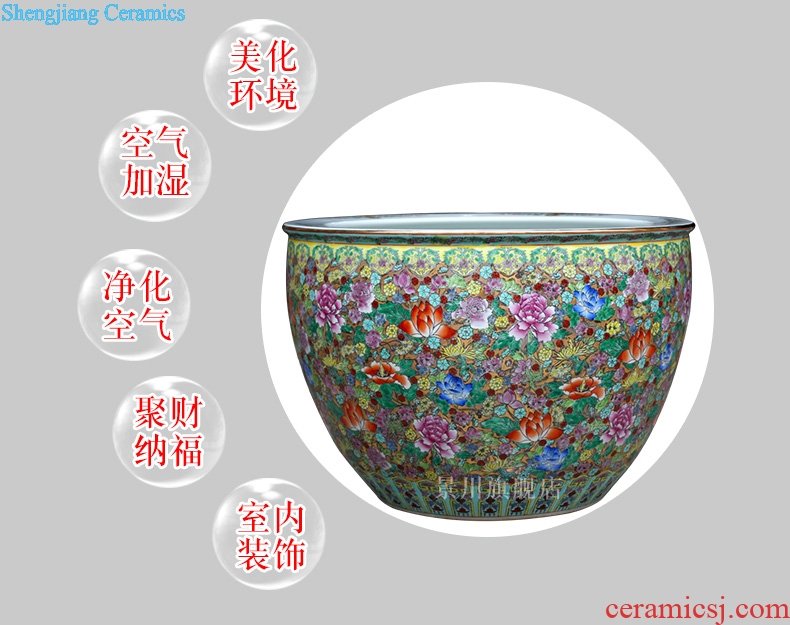 Jingdezhen ceramics hand-painted pastel lotus goldfish bowl furnishing articles and calligraphy word rolls receive the tortoise cylinder tank