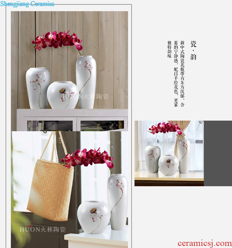 Jingdezhen modern new Chinese style ceramic vase lucky bamboo dried flowers sitting room Japanese zen home decoration furnishing articles