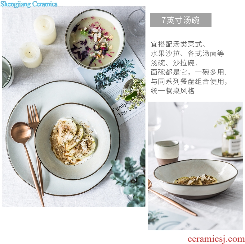 Million jia household ceramics Nordic soup bowl of soup dish plate large rainbow noodle bowl creative irregular salad bowl twilight