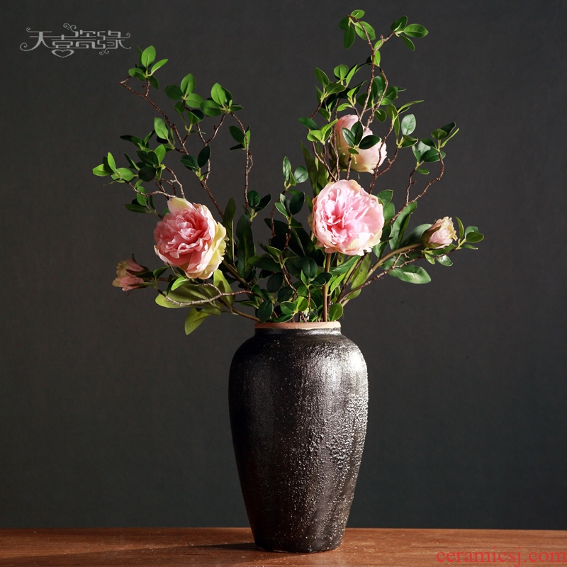 Jingdezhen restoring ancient ways do old clay coarse pottery vase is the sitting room TV ark ceramic clay pottery flower arranging nostalgic flowerpot