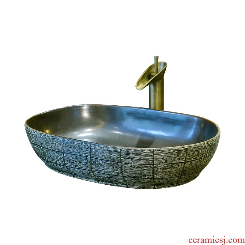 Jingdezhen stage basin ceramic lavabo archaize carving process elliptic basin of Chinese style bathroom art basin