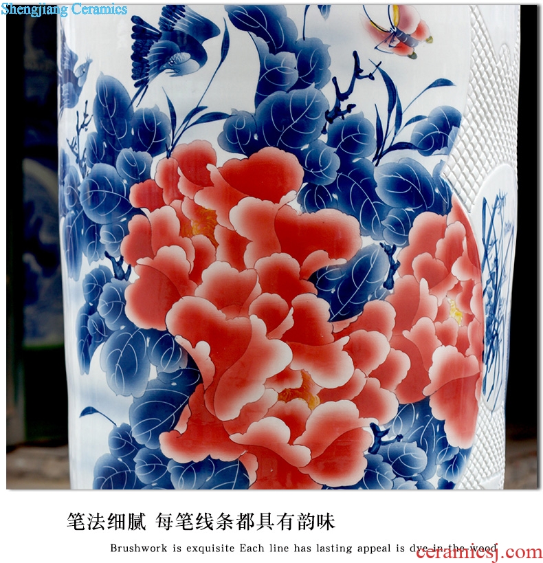 Hand painted peony lotus carving shadow blue fish large vases, jingdezhen ceramics hotels sitting room large furnishing articles