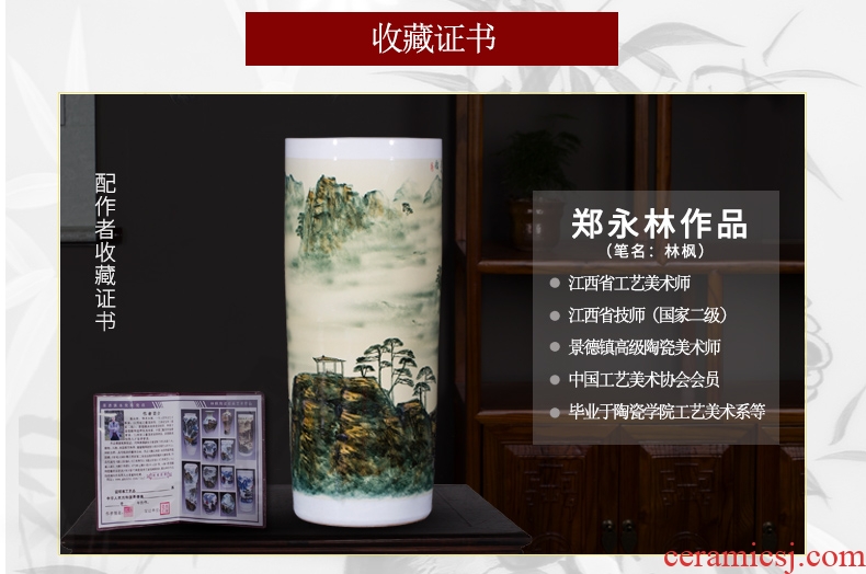 Jingdezhen ceramics famous master hand of large blue and white porcelain vase painting scroll cylinder sitting room place