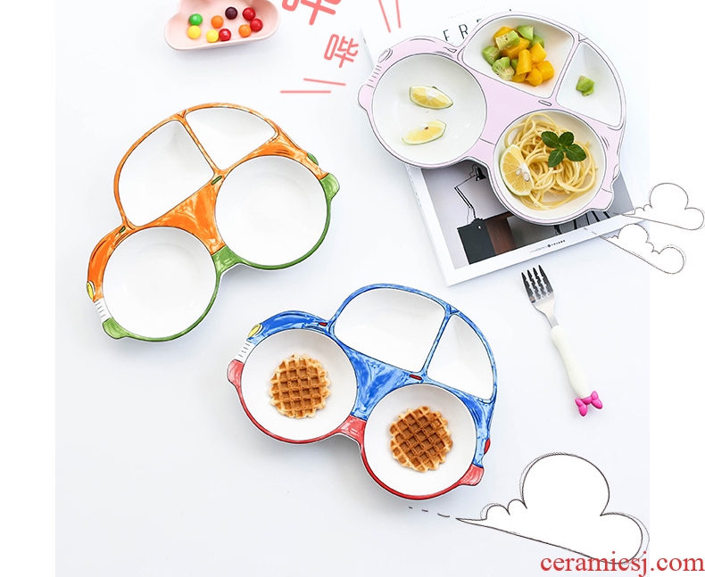 Baby meal plate tableware ceramics creative cartoon car breakfast dish bowl lovely household space frame plate